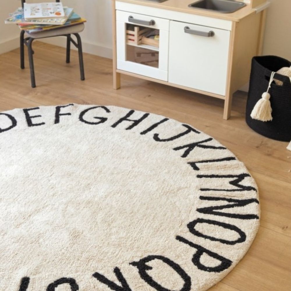 Lorena Canals Dywan dziecięcy Okrągły ABC Natural Black 150 cm