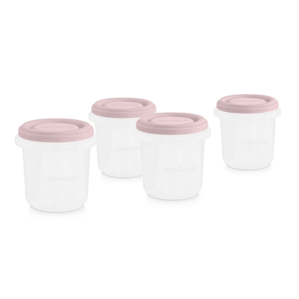 Miniland Pojemniki na żywność plastikowe zamykane Terra 4x200ml pudrowy róż