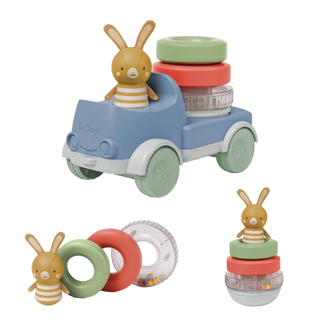Taf Toys Kolorowe autko dla niemowlaka ciężarówka z króliczkiem 2w1