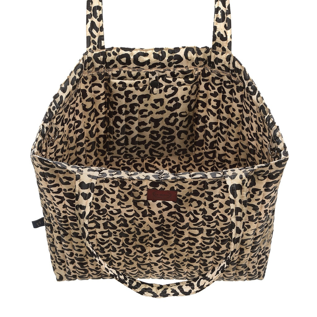 La Millou Shopper Bag Ortalion Pikowana torba dla mamy z kieszonką Leopard Cream