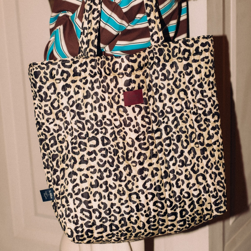 La Millou Shopper Bag Ortalion Pikowana torba dla mamy z kieszonką Leopard Cream