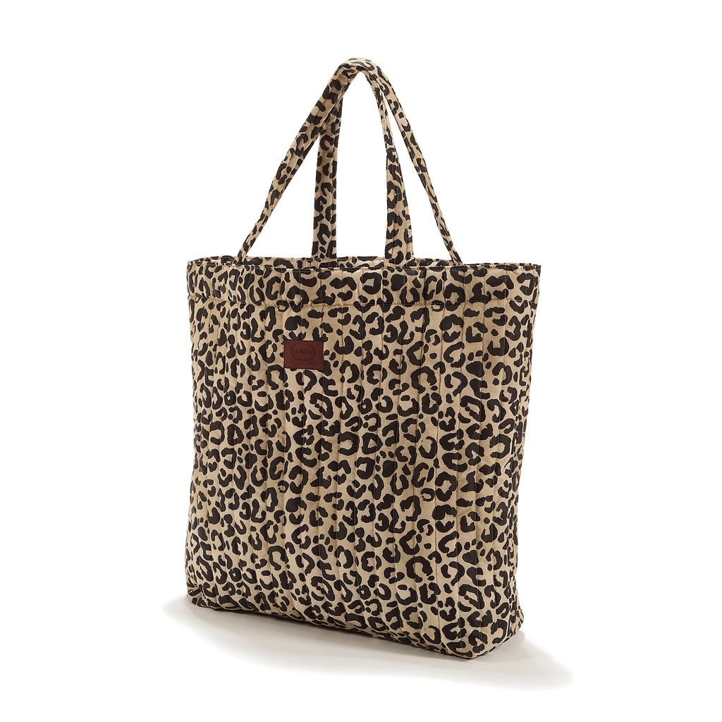 La Millou Shopper Bag Ortalion Pikowana torba dla mamy z kieszonką Leopard Cream