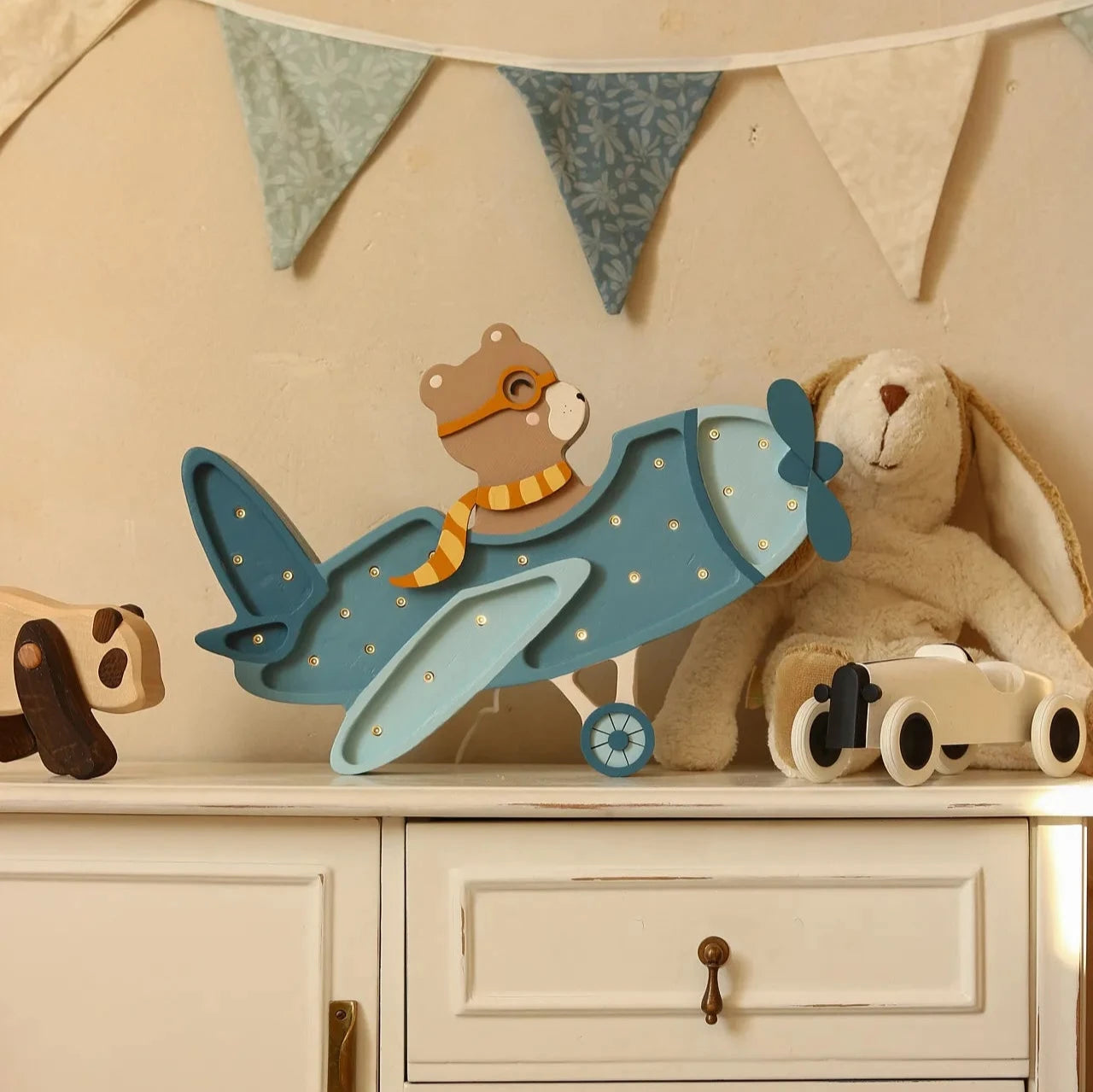 Little Lights Lampka dla dzieci Vintage Aircraft Denim Blue Bear