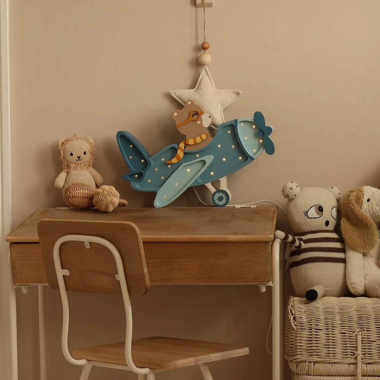 Little Lights Lampka dla dzieci Vintage Aircraft Denim Blue Bear