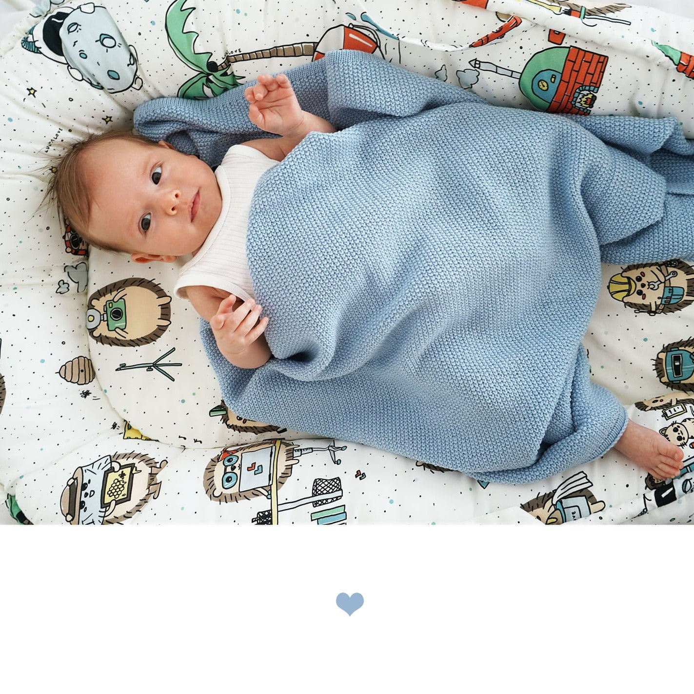 LullaLove Otulacz/Kocyk z wełny merino blue cloud