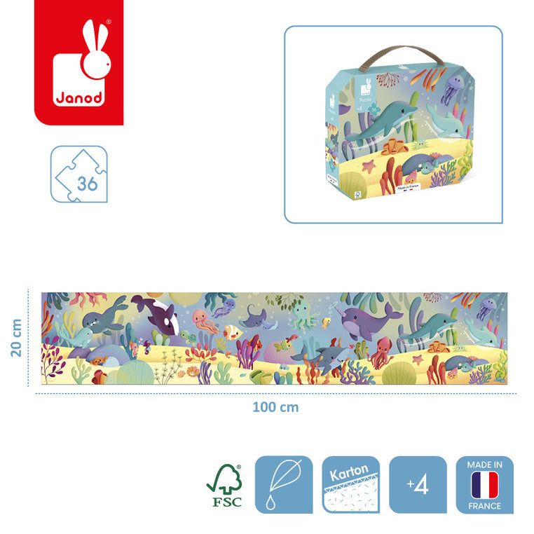 Janod Puzzle panoramiczne w walizce Morskie stworzenia 36 elementów