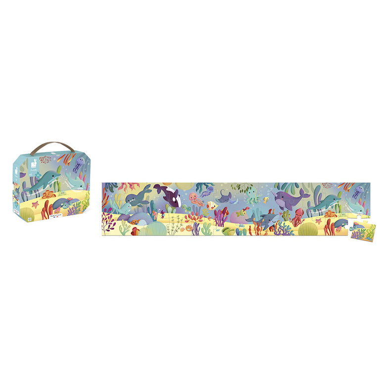 Janod Puzzle panoramiczne w walizce Morskie stworzenia 36 elementów