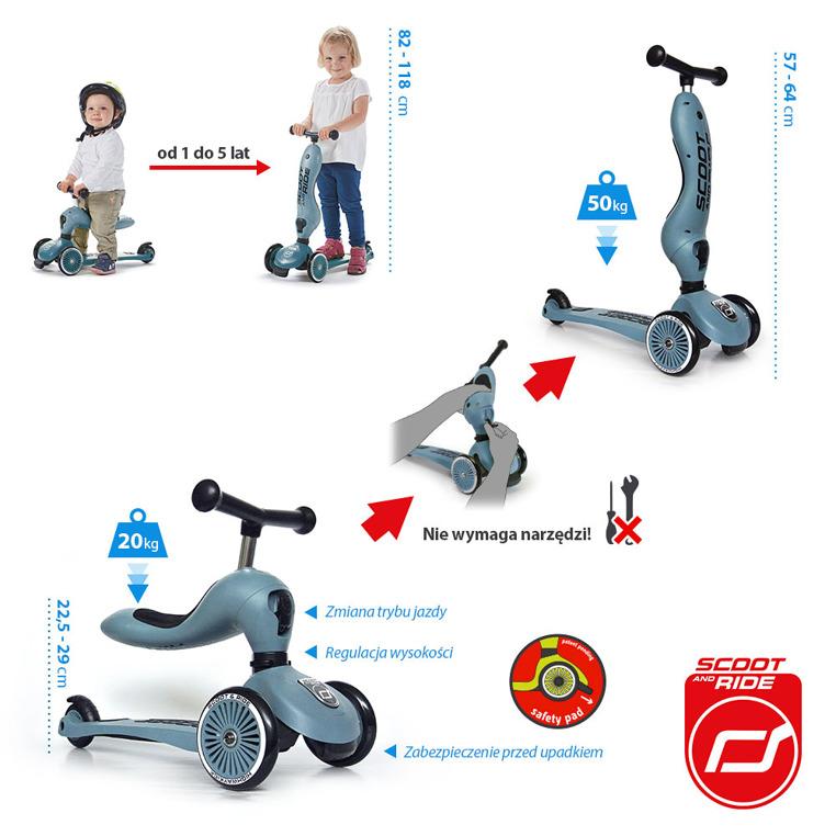 Scootandride Jeździk i hulajnoga Highwaykick 2w1 1-5 lat Steel - 4kidspoint.pl