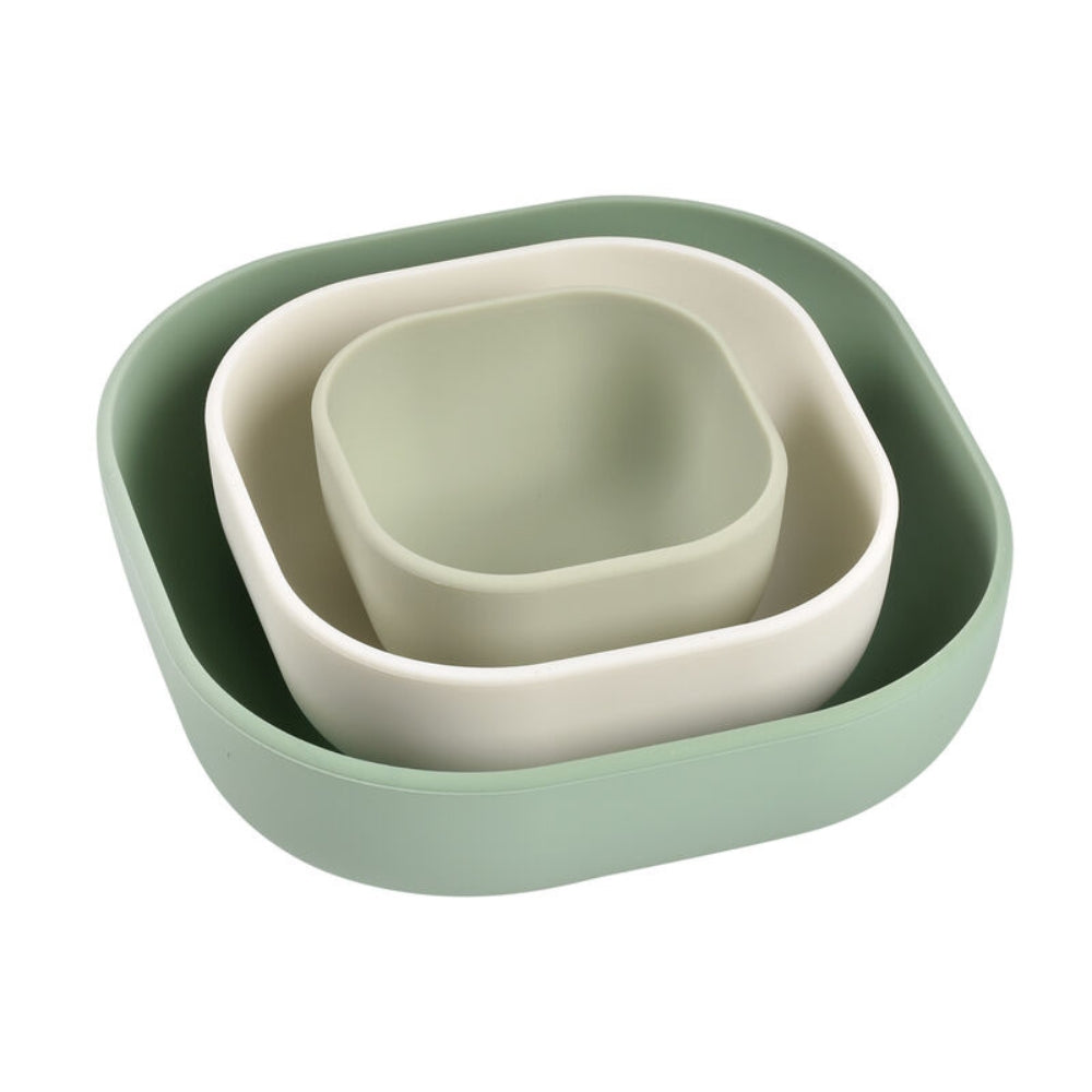 Beaba Silikonowe miseczki dla dzieci zestaw 3 szt. Sage green/Cotton/Misty green