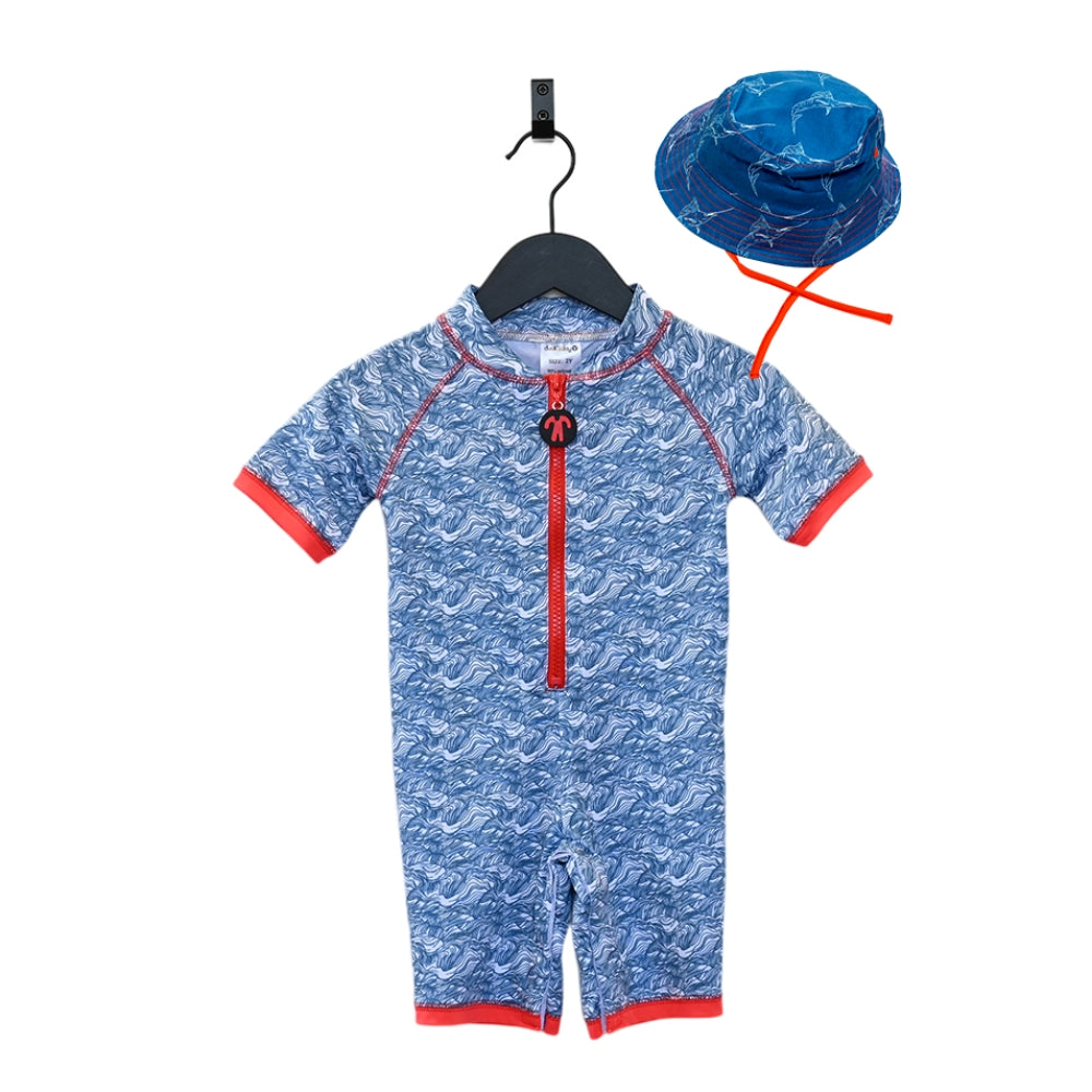Ducksday Jednoczęściowy strój kąpielowy dla dziecka + bucket hat Straya rozmiar 86