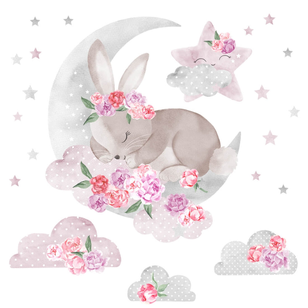 PASTELOVELOVE naklejki na ścianę dla dzieci śpiący królik różowy