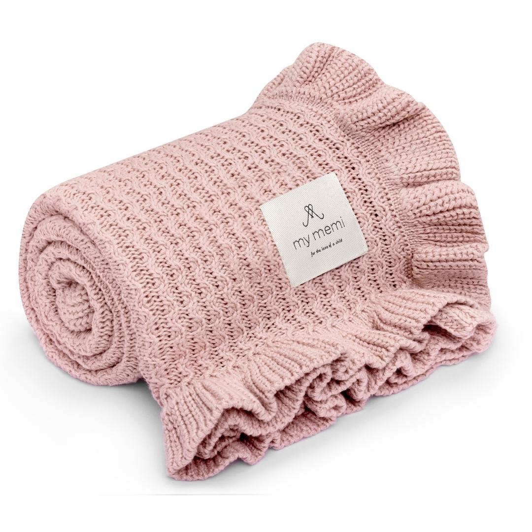 Memi Kocyk bambusowy z falbanką powder pink 85x105