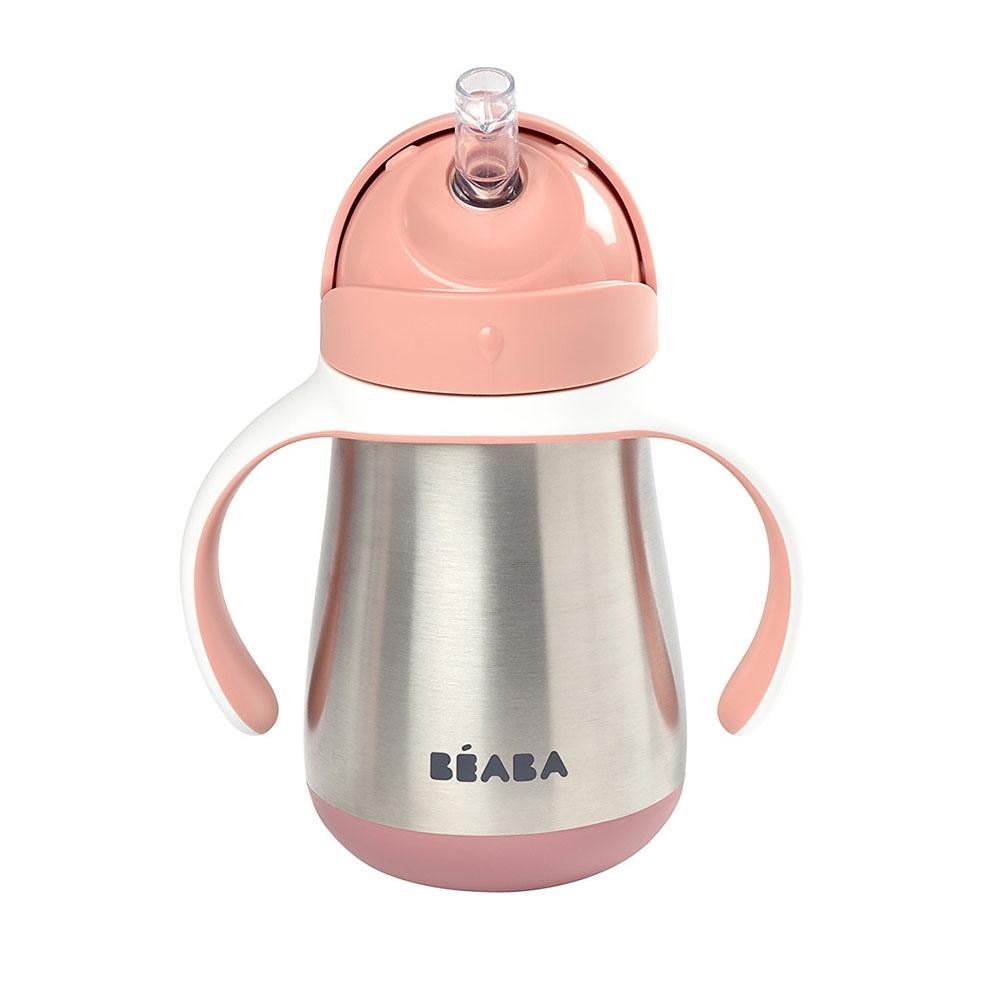 Beaba Butelka kubek niekapek stalowa ze słomką 250 ml old pink