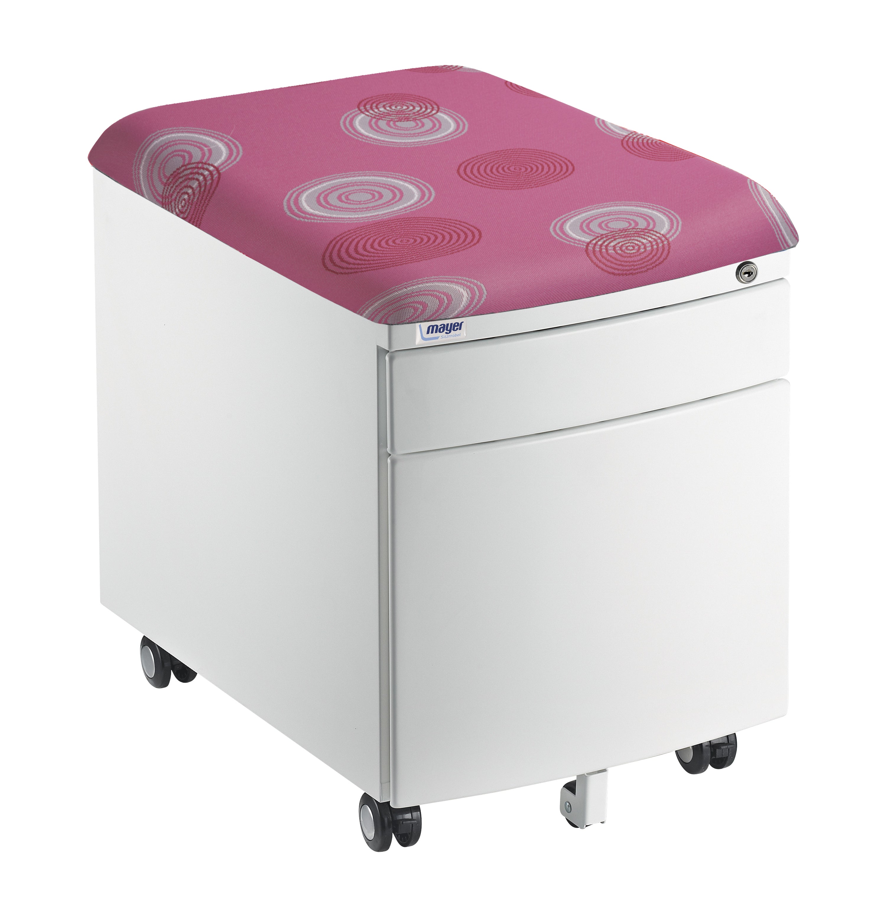 Mayer Kontenerek mobilny zamykany pufa szafka Profi do biurka biały tapicerowany różowy-kółka