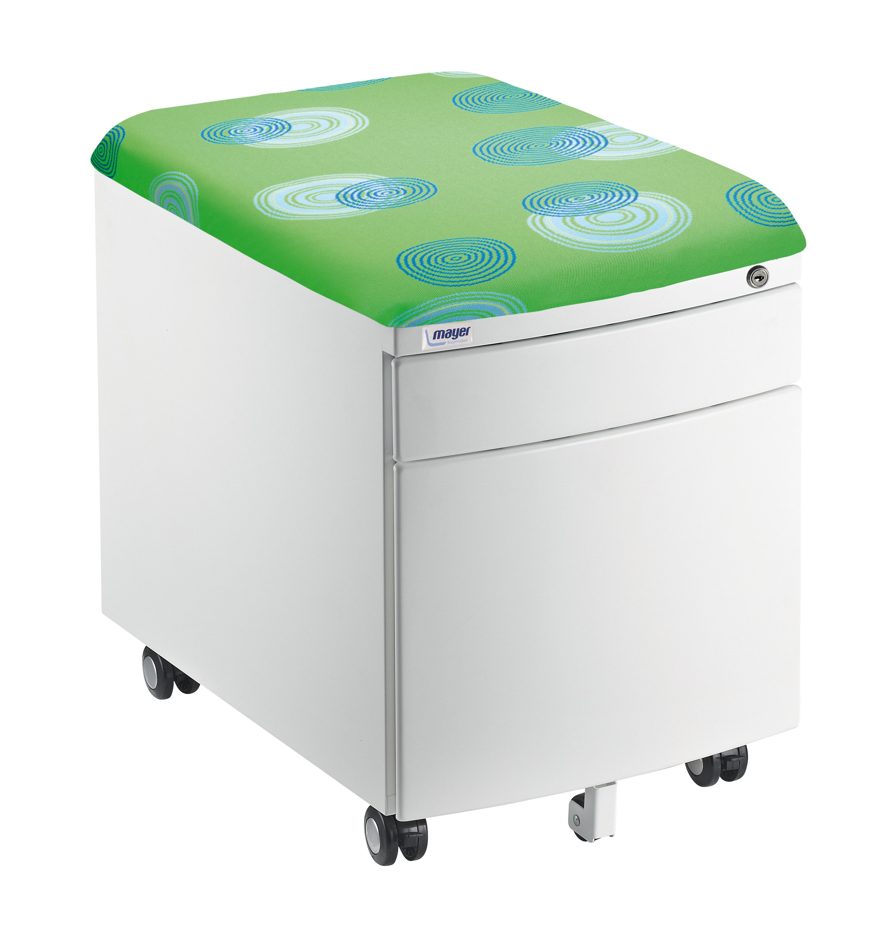 Mayer Kontenerek mobilny zamykany pufa szafka Profi do biurka biały tapicerowany zielony-kółka