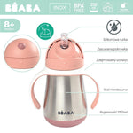 Beaba Butelka kubek niekapek stalowa ze słomką 250 ml old pink