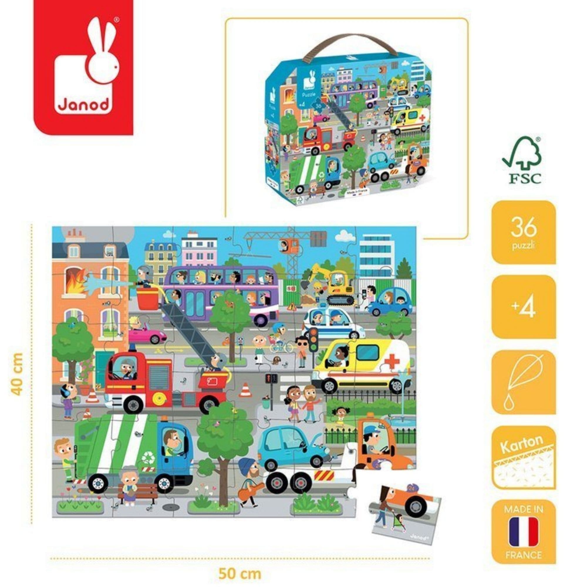 Janod Puzzle w walizce Miasto 36 elementów 4+ - 4kidspoint.pl