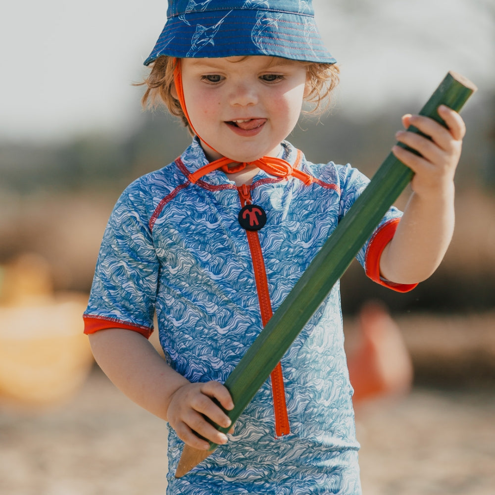 Ducksday Jednoczęściowy strój kąpielowy dla dziecka + bucket hat Straya rozmiar 86