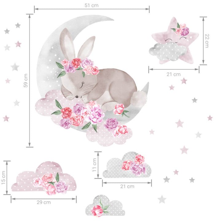 PASTELOVELOVE naklejki na ścianę dla dzieci śpiący królik różowy