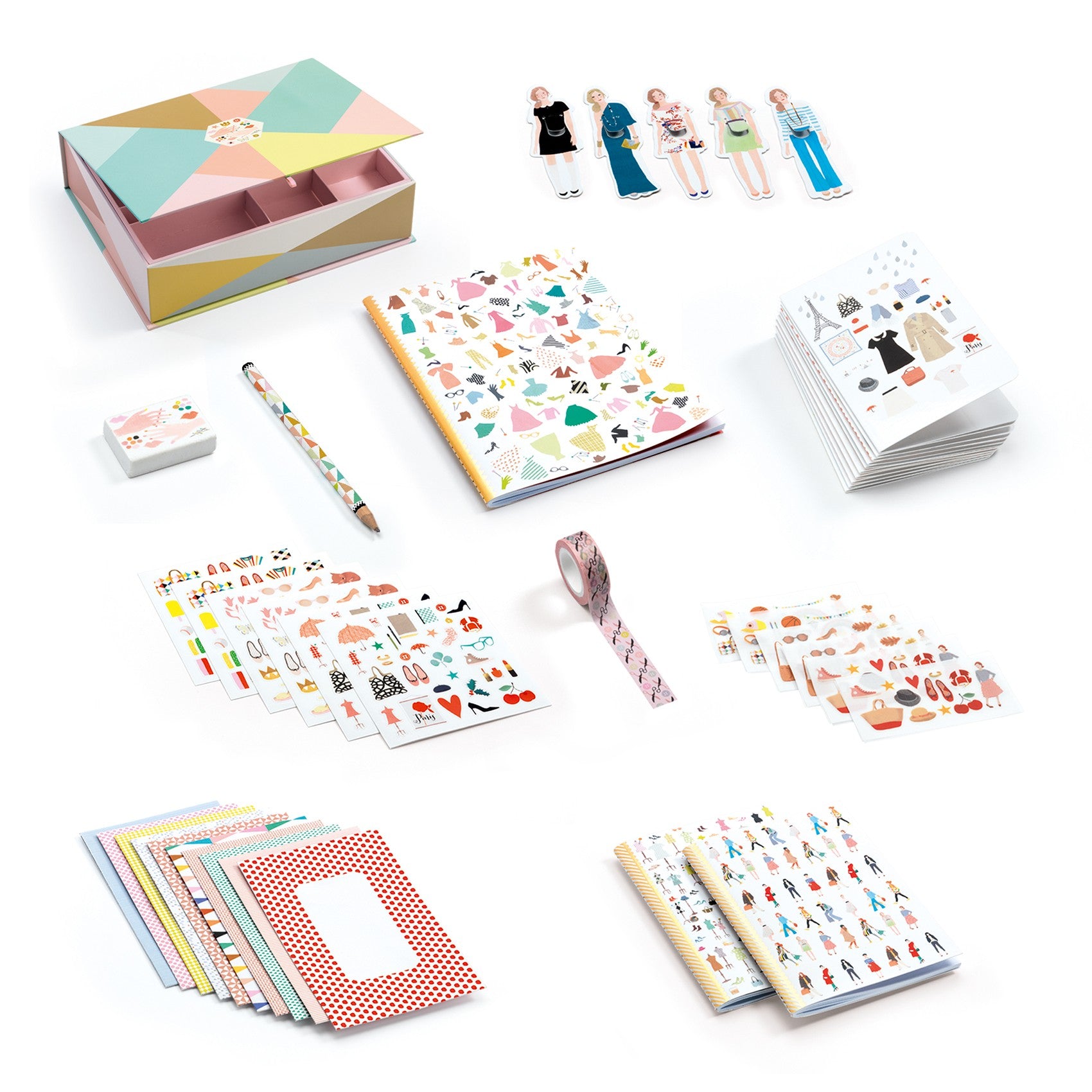 Djeco Kuferek z zestawem papierniczym Papeteria Tinou - 4kidspoint.pl
