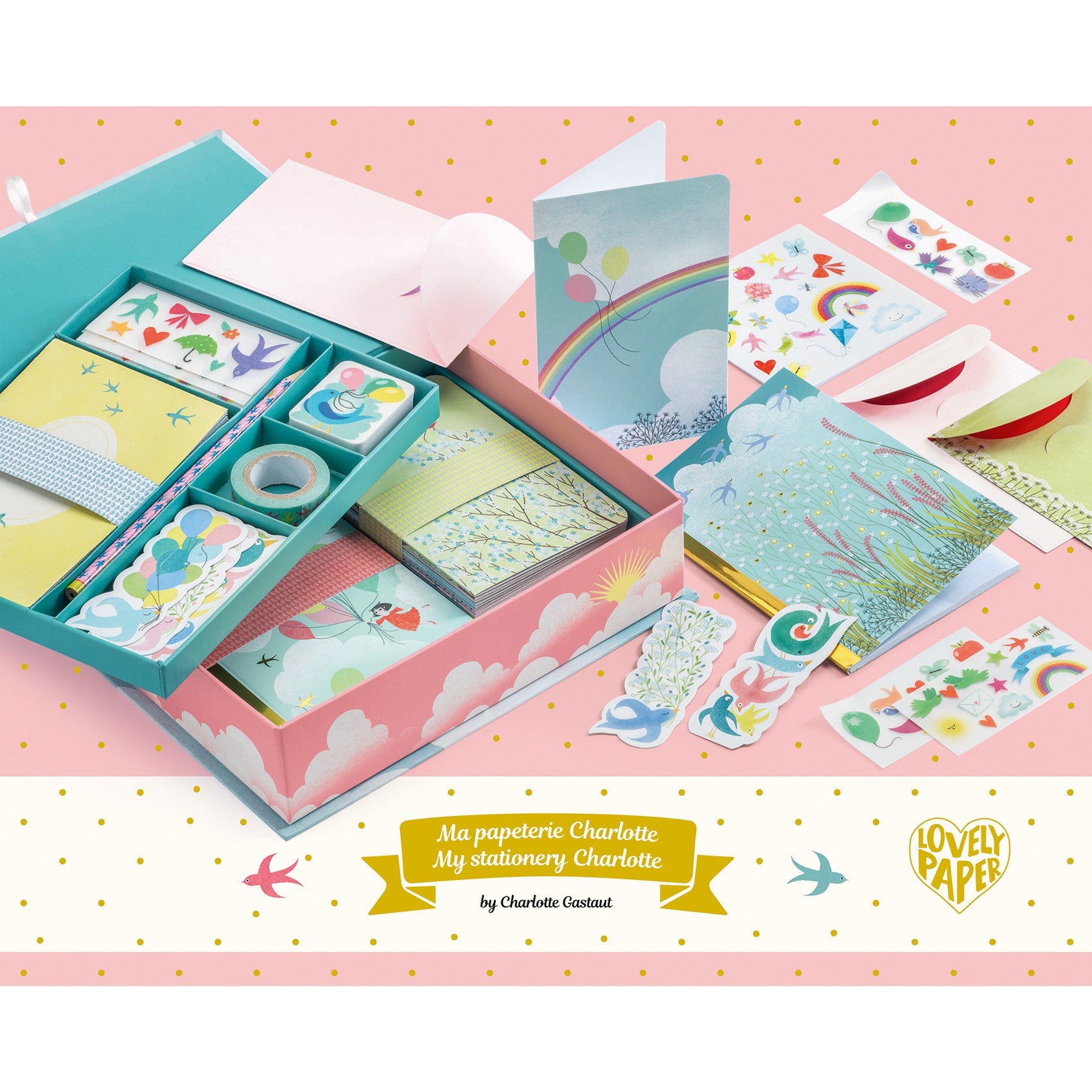 Djeco Kuferek z zestawem papierniczym Papeteria Charlotte - 4kidspoint.pl