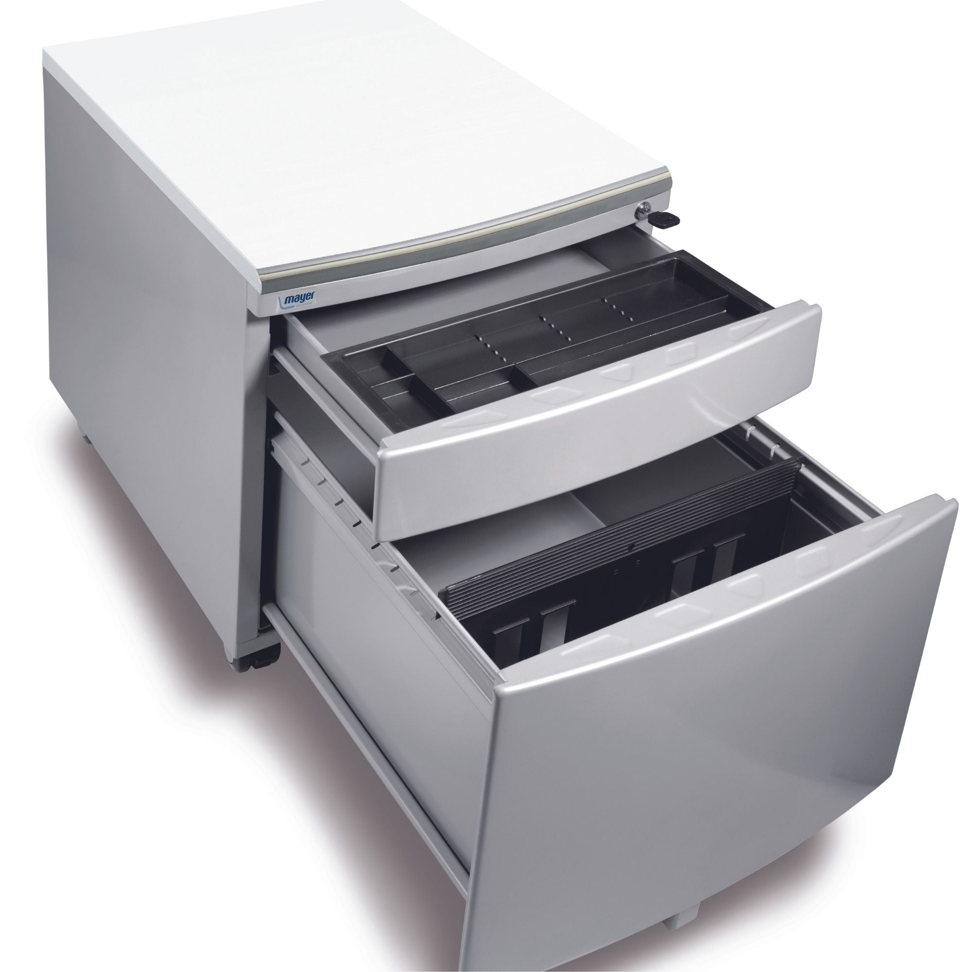 Mayer Kontenerek mobilny zamykany pufa szafka Profi do biurka srebrny bez tapicerki biały