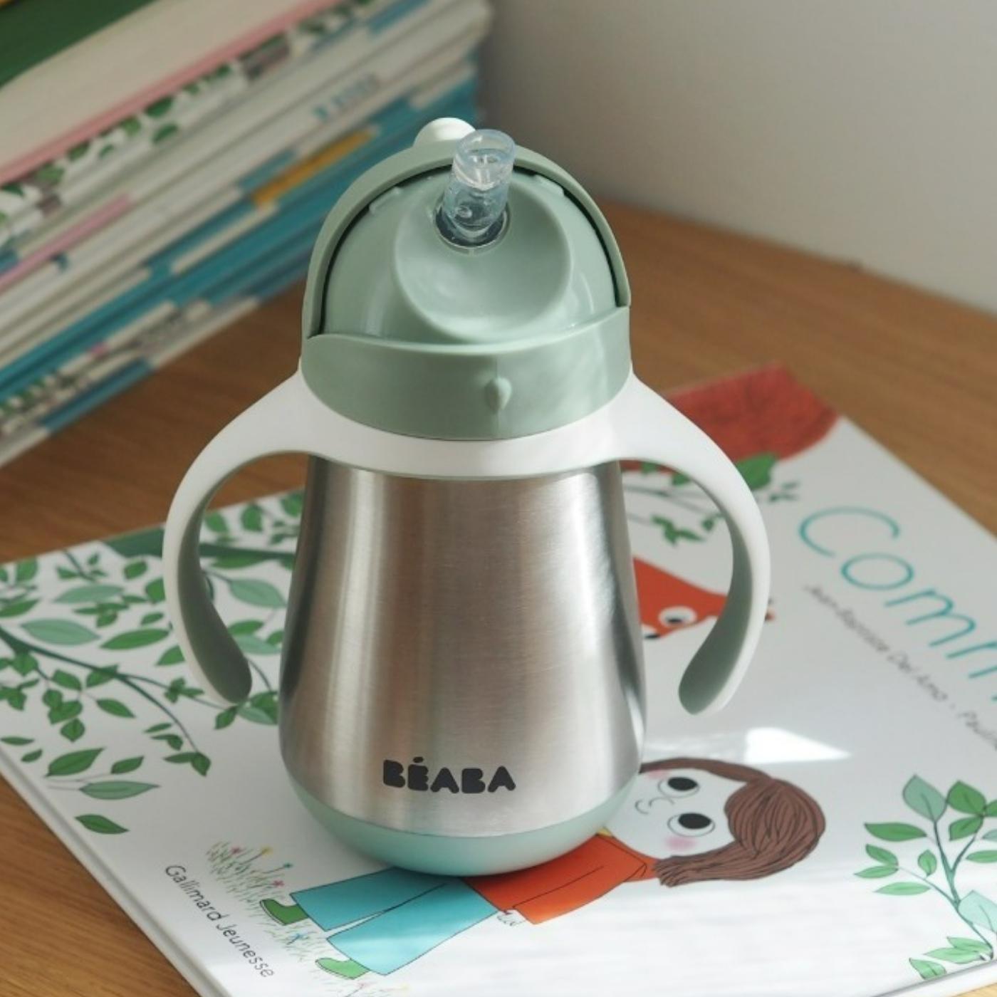 Beaba Butelka kubek niekapek stalowa ze słomką 250 ml Sage