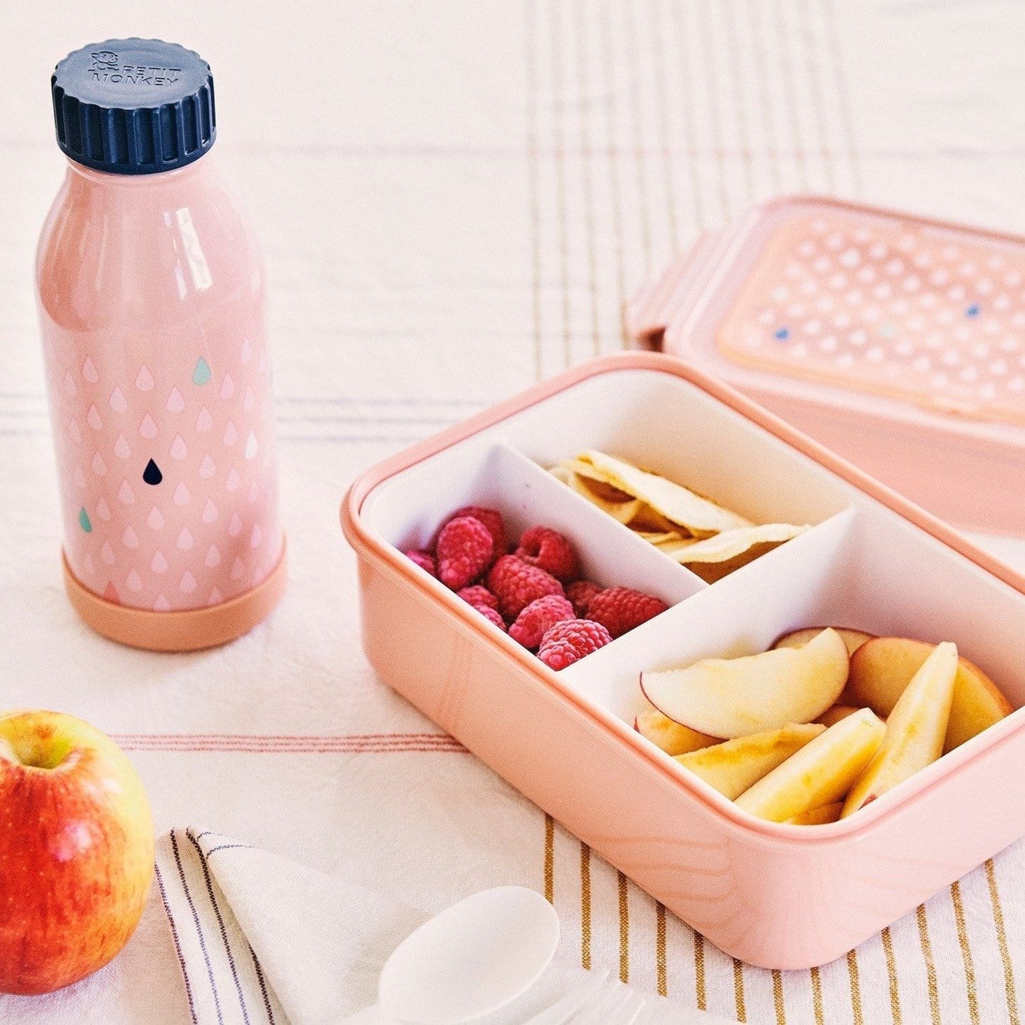 Petit Monkey Butelka termiczna ze szlachetnej stali nierdzewnej Krople Peach 350ml - 4kidspoint.pl
