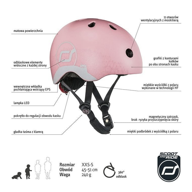 Scootandride Kask rowerowy dla dzieci XXS-S Rose Cat - 4kidspoint.pl