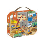 Janod Puzzle dla dzieci w walizce Plac budowy 36 el.