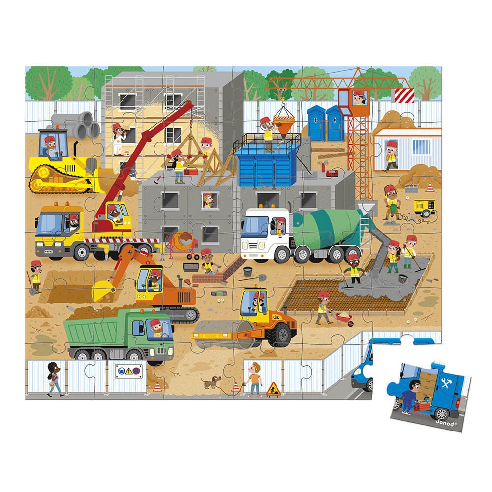 Janod Puzzle dla dzieci w walizce Plac budowy 36 el.