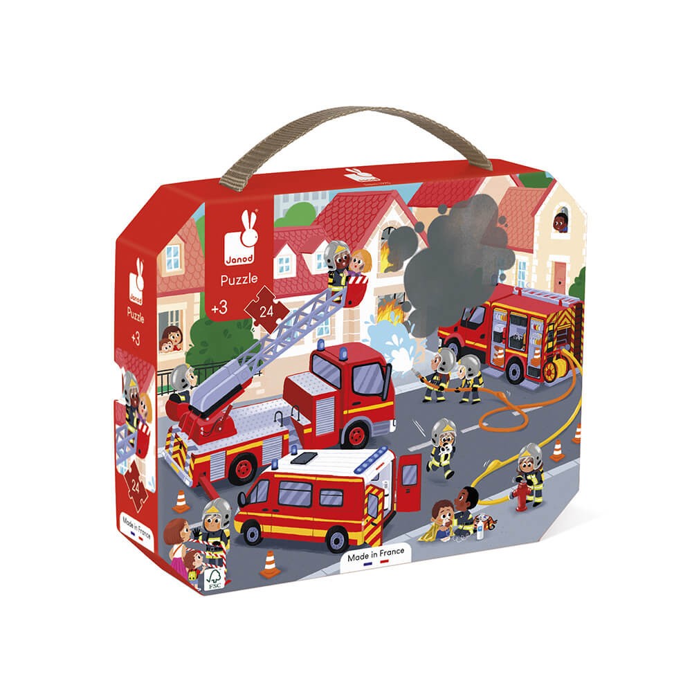 Janod Puzzle dla dzieci w walizce Strażacy 24 el.