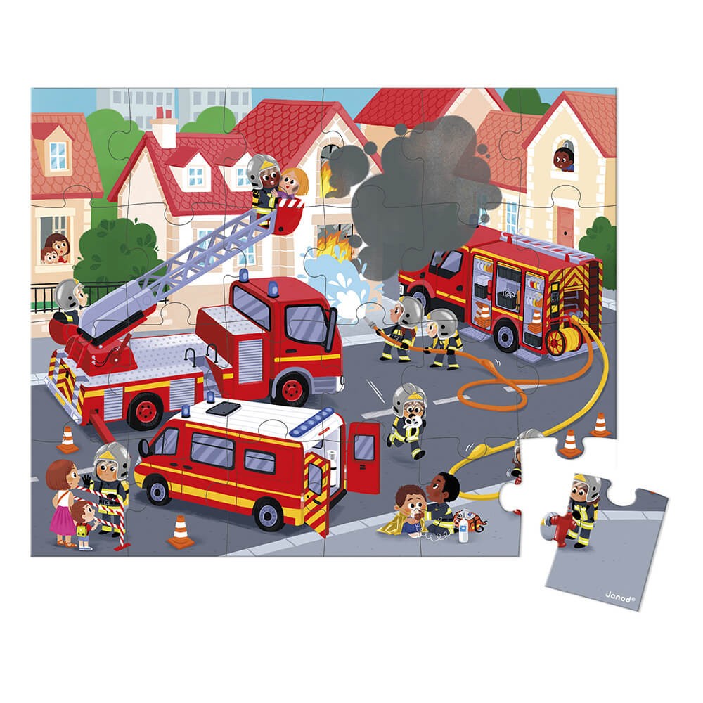 Janod Puzzle dla dzieci w walizce Strażacy 24 el.