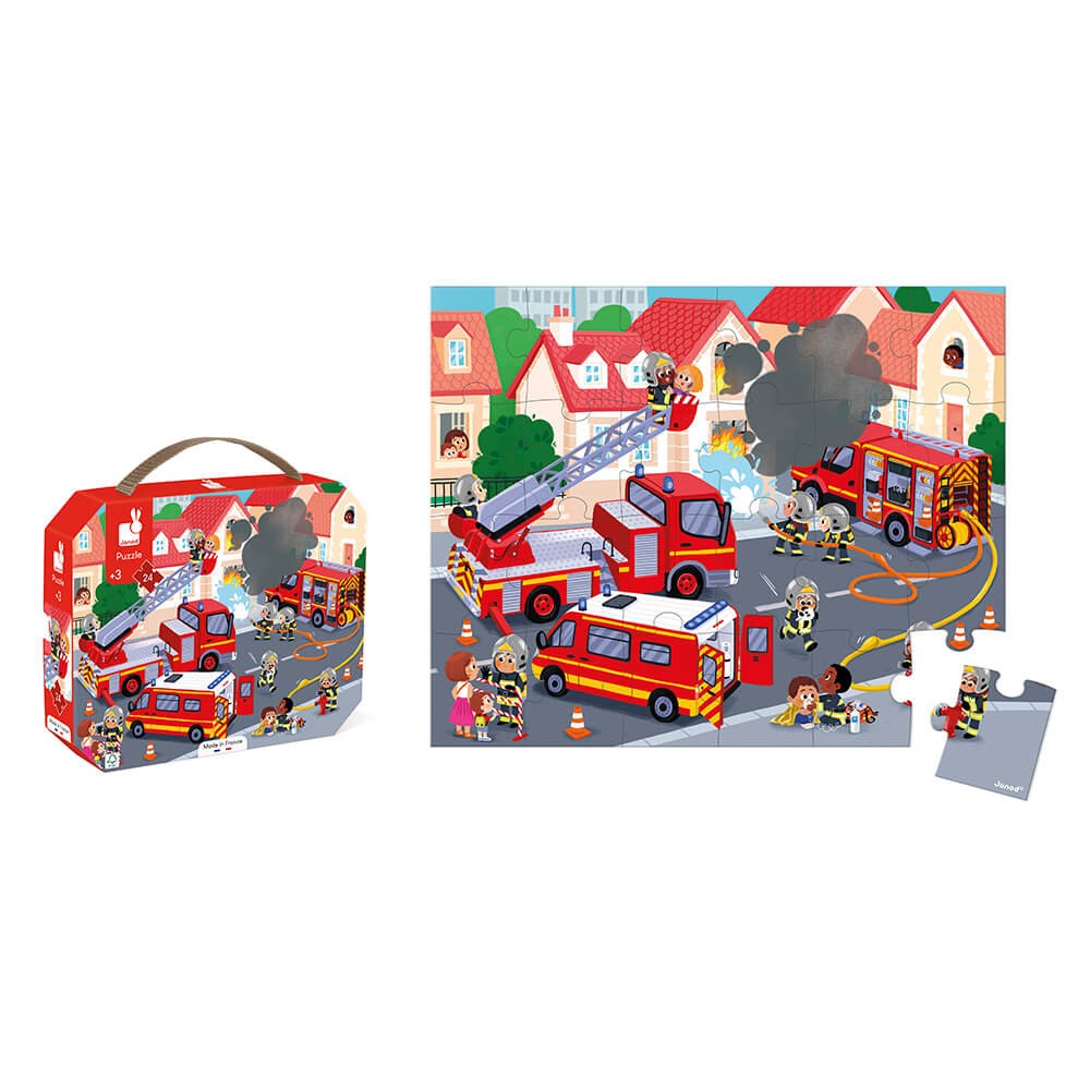 Janod Puzzle dla dzieci w walizce Strażacy 24 el.