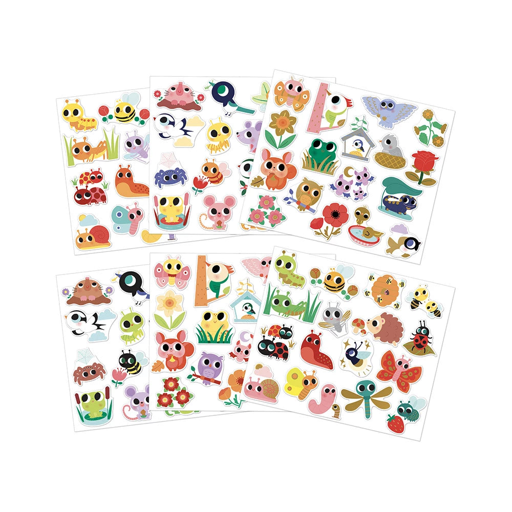 Janod Duże naklejki dla dzieci na arkuszach Zwierzęta w ogrodzie 100szt