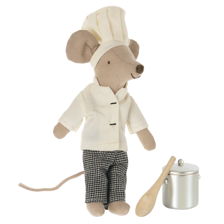 Maileg maskotka mysz szef kuchni z garnkiem oraz łyżką