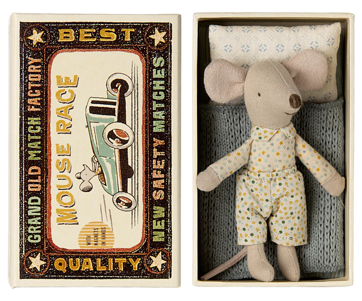 Maileg Maskotka Myszka w pudełku Little brother mouse in matchbox 11cm