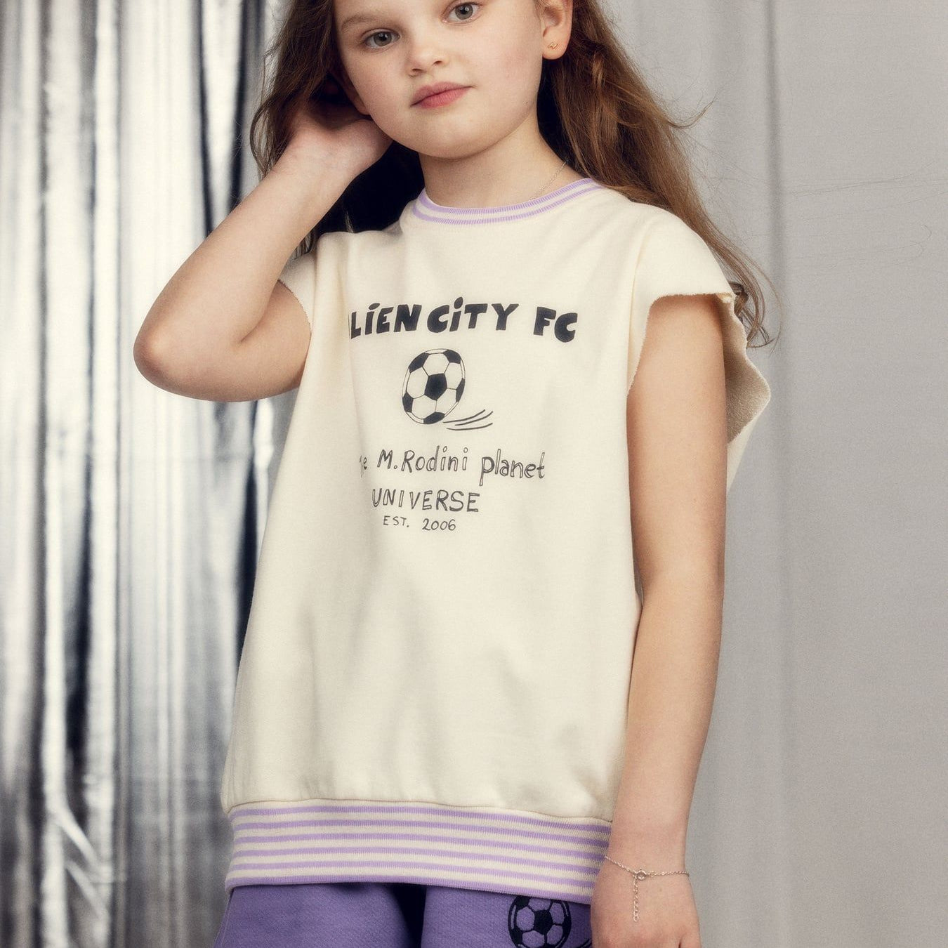 Mini Rodini Koszulka dziecięca bez rękawów Alien City FC Off-white