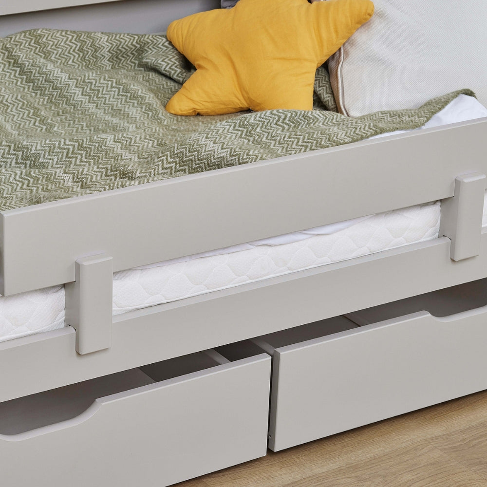 Hoppekids Łóżko młodzieżowe 70x160 cm z szufladami i barierką ochronną ECO Comfort Dove Grey