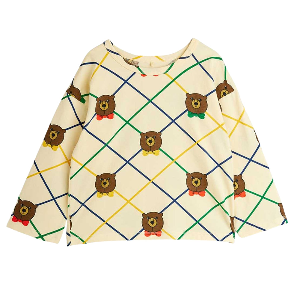 Mini Rodini Koszulka dla dzieci z długim rękawem Bear check Ecru