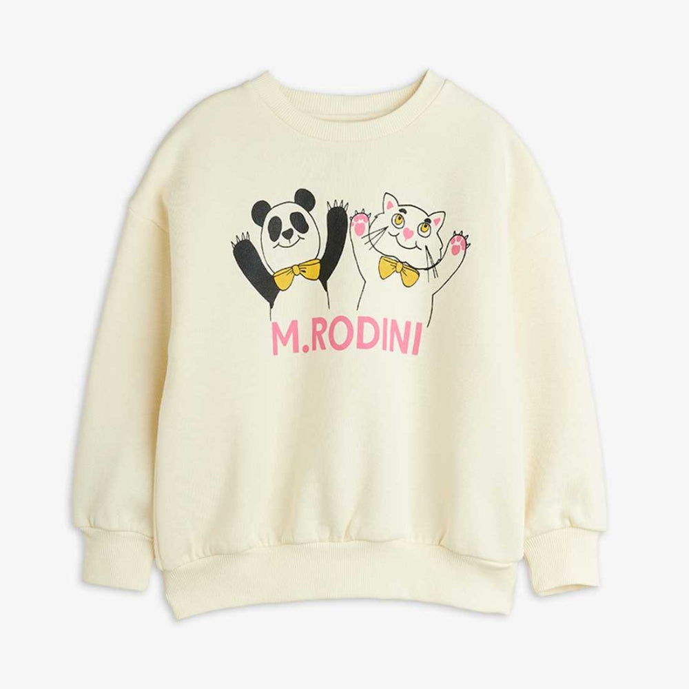 Mini Rodini Bluza dla dzieci Panda & Cat Offwhite