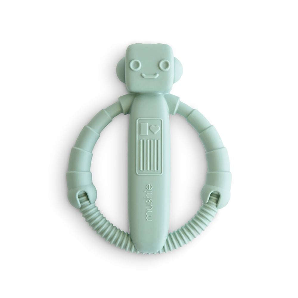 Mushie Silikonowy gryzak dla niemowlaka Robot Cambrindge Blue