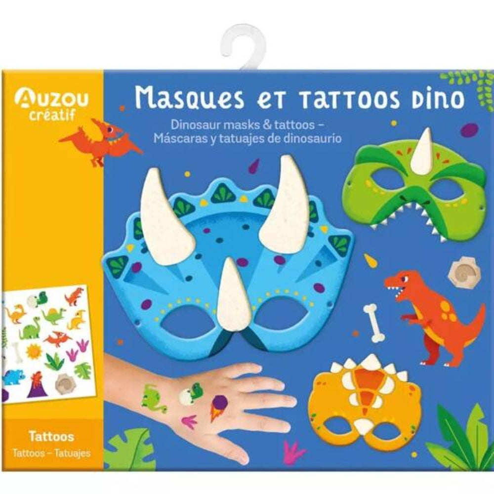 Auzou Zestaw kreatywny dla dzieci Maski i tatuaże z dinozaurami