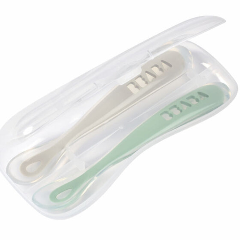 Beaba Łyżeczki dla niemowląt sage green 2szt. w podróżnym etui