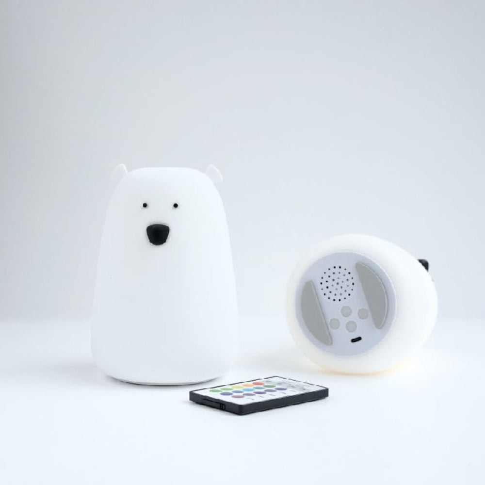 Rabbit&Friends Lampka nocna dla dzieci miś silikonowa z wbudowanym głośnikiem Biały