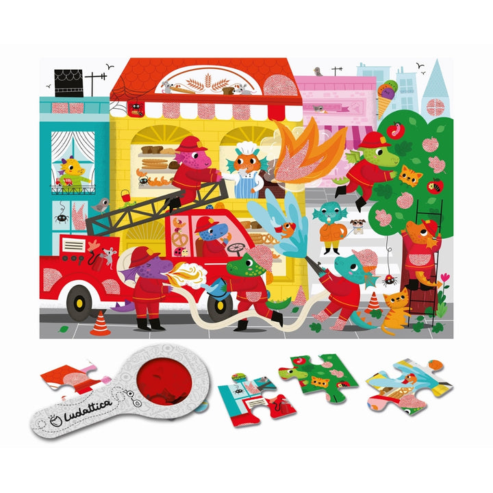 Ludattica Puzzle dla dzieci z ukrytymi motywami Strażacy w akcji