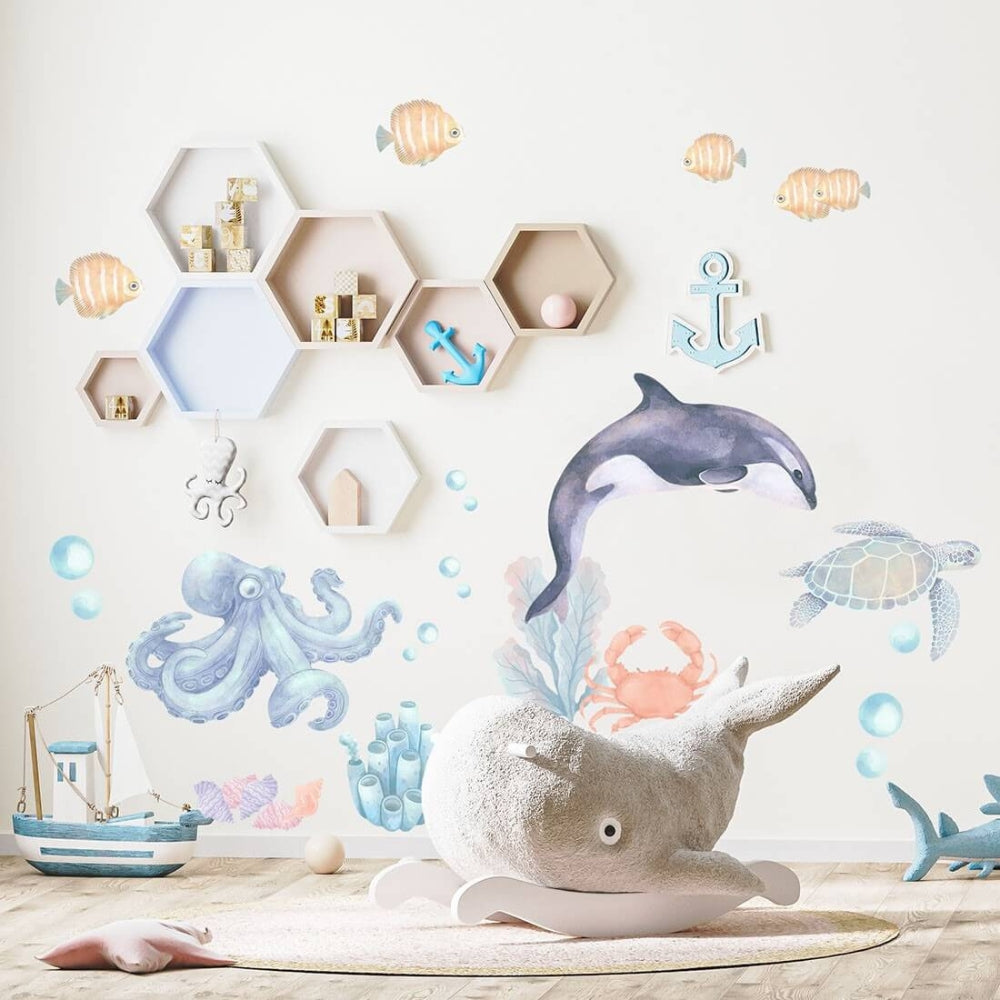 PASTELOVELOVE naklejki na ścianę dla dzieci morskie zwierzęta II