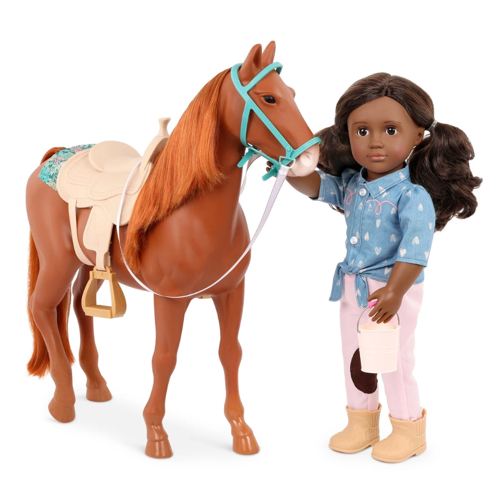 Our Genaration Koń dla lalki American Saddlebred z grzywą i akcesoriami 50 cm