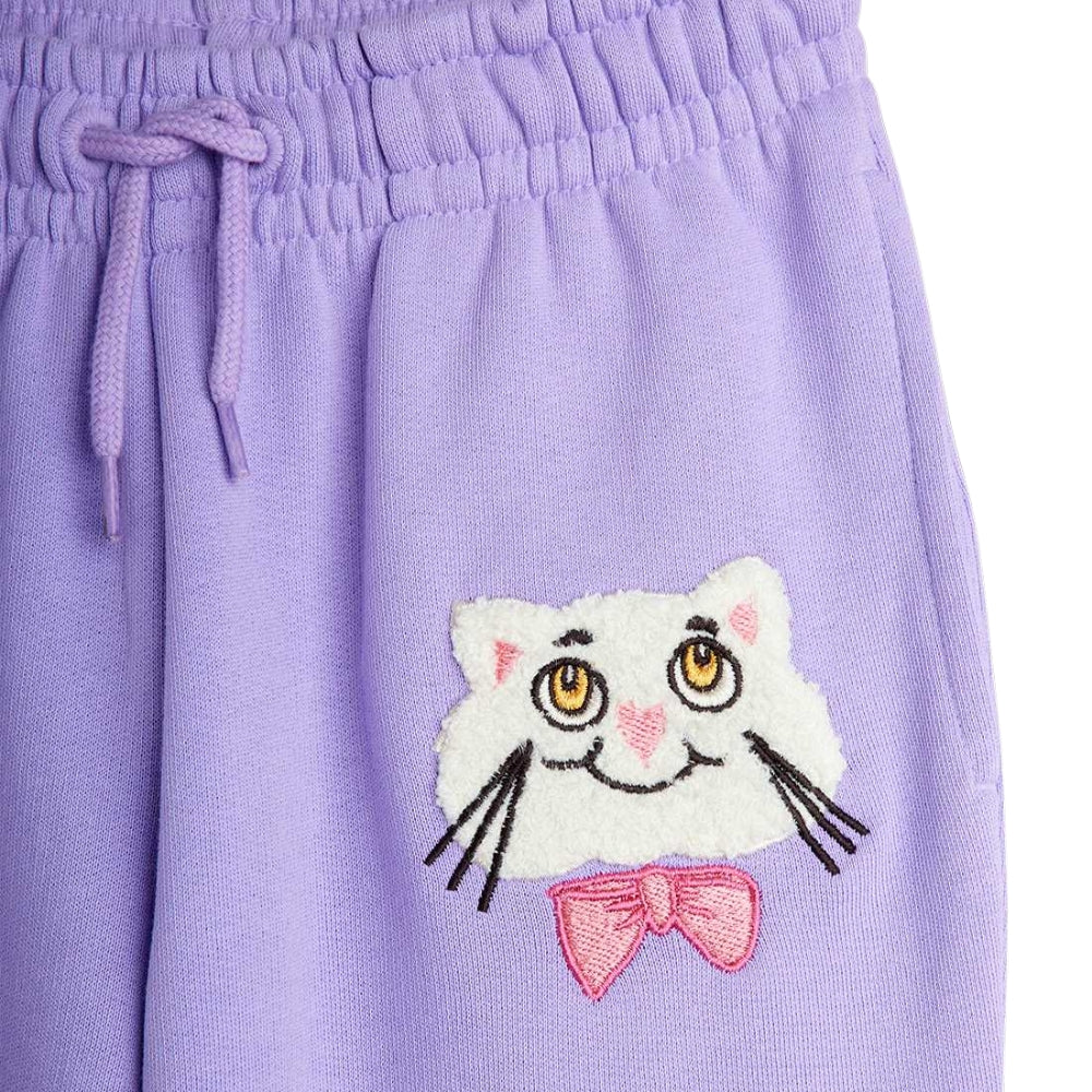 Mini Rodini Spodnie dresowe dla dzieci Cat with bowtie Purple