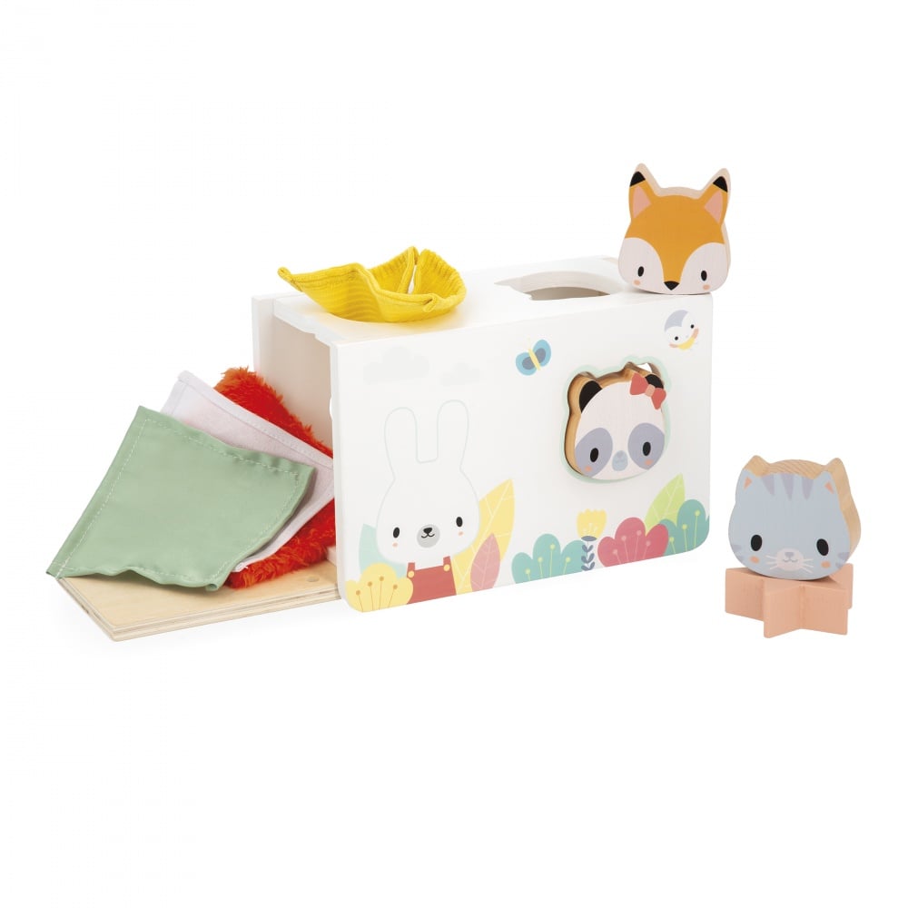 Janod Sorter drewniany pudełko sensoryczne z chusteczkami Pure